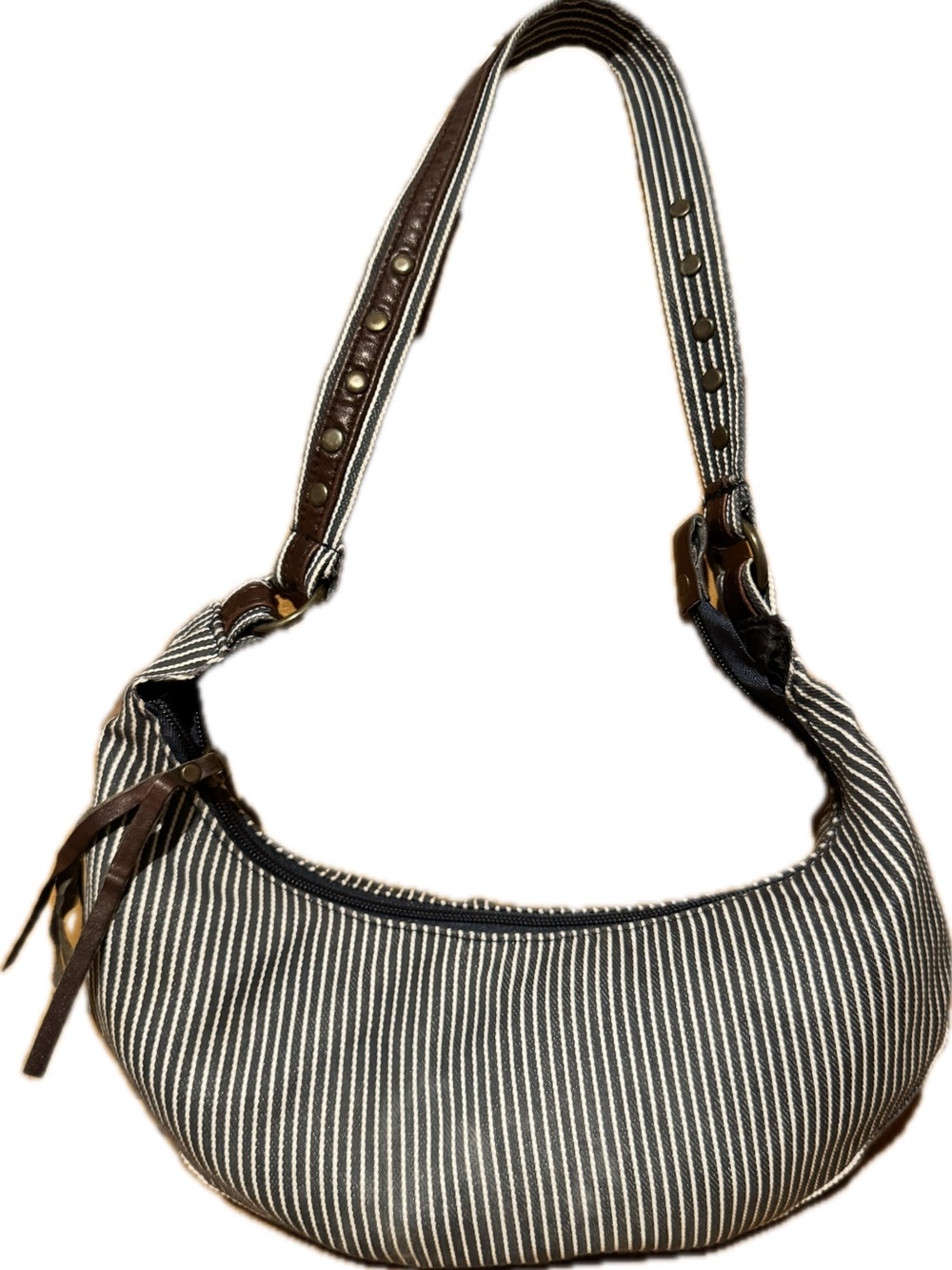 Striped Navy and White Crescent Shoulder Bag